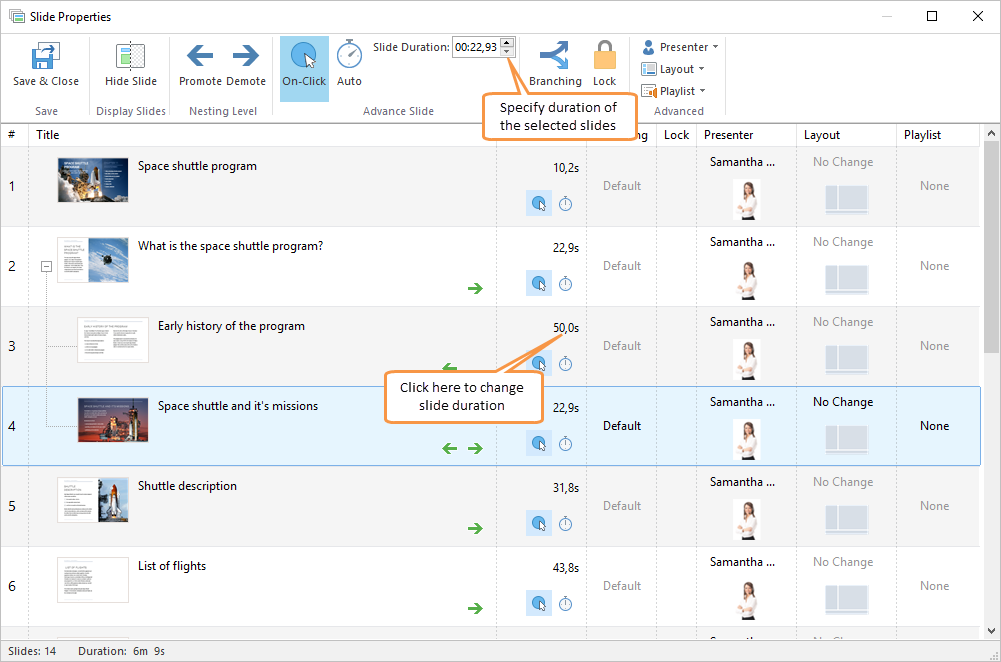 Adjusting Slide Duration