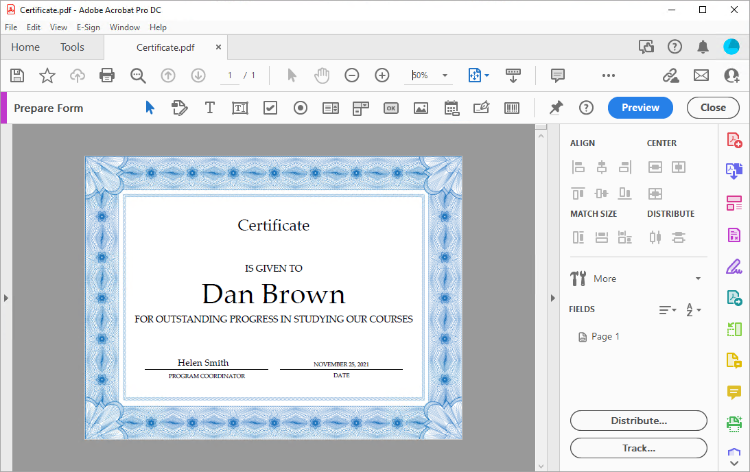 Adding Form Fields to Personalize Your Certificate