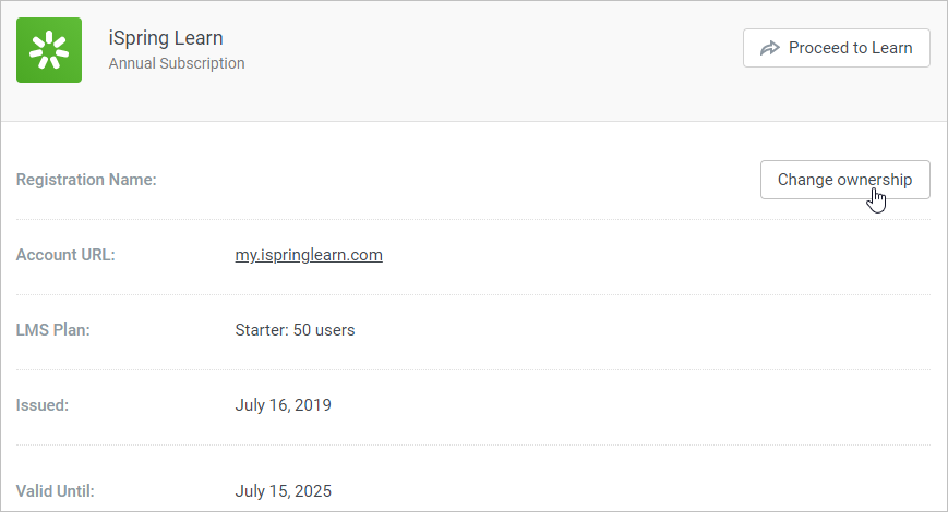 Ispring Licences Changing the iSpring Account Owner