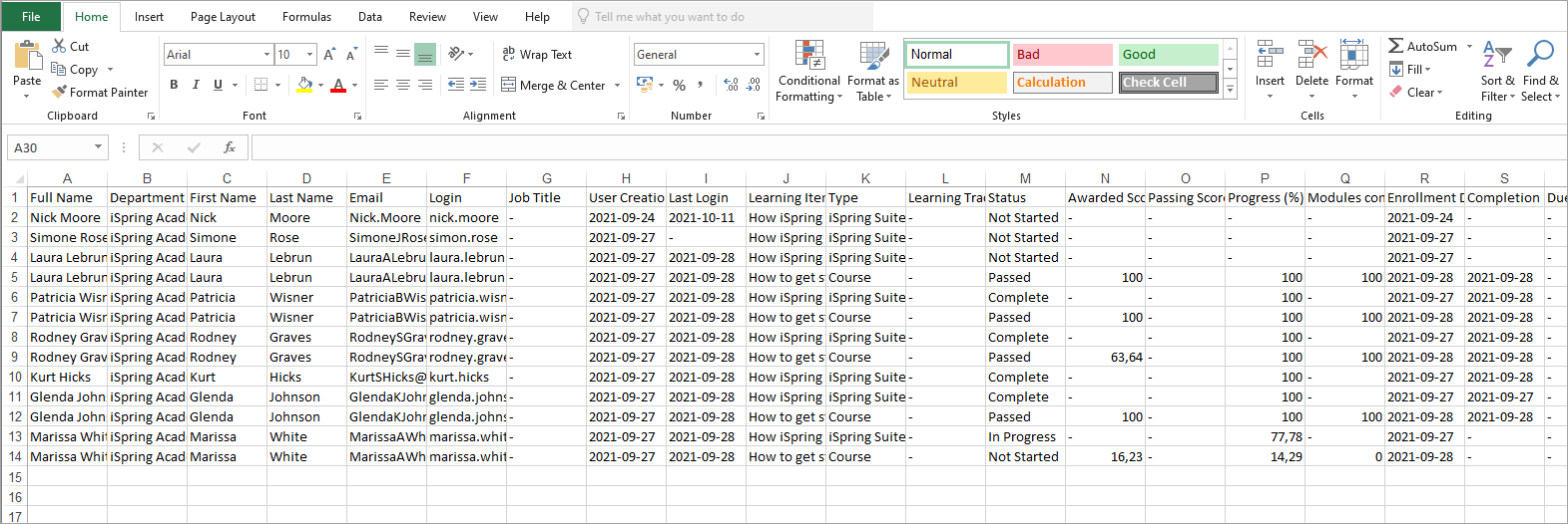 Export Report to XLSX