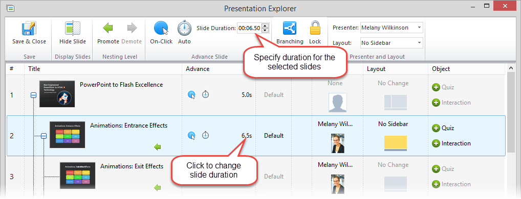 Adjusting Slide Duration