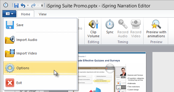 Media Editor Options