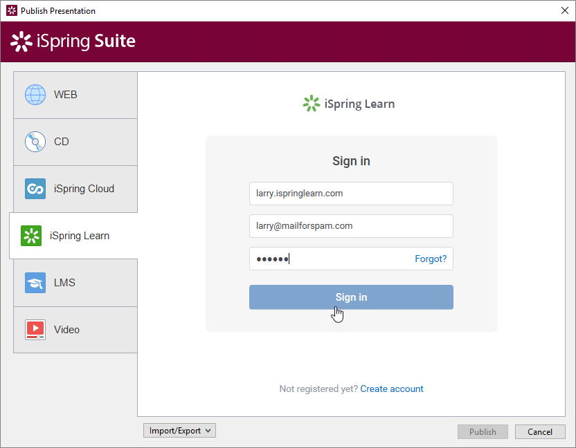 Publishing to iSpring Learn